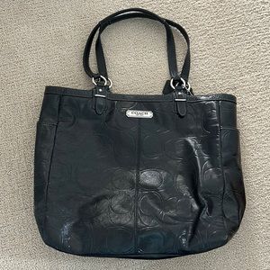 Black patent, leather tote bag coach